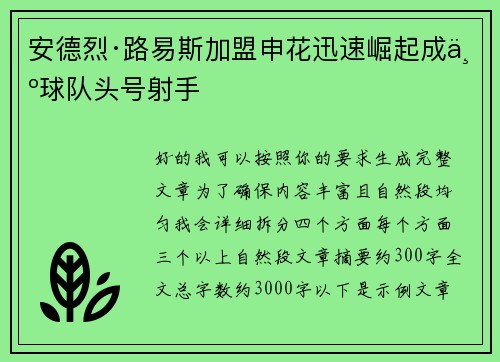 安德烈·路易斯加盟申花迅速崛起成为球队头号射手